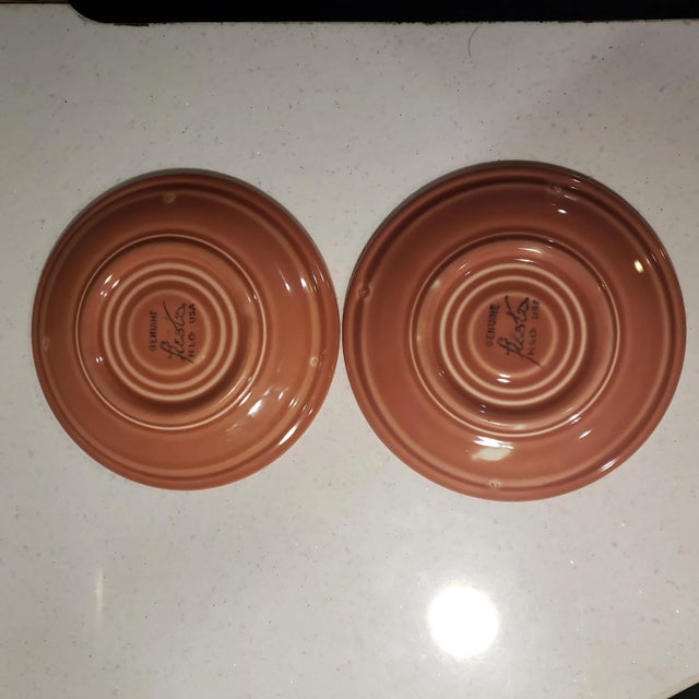 1950s Fiesta Ware Rose Tea Cup & Saucer Set by Homer Laughlin Pottery- 4 Pieces For Sale - Image 11 of 13