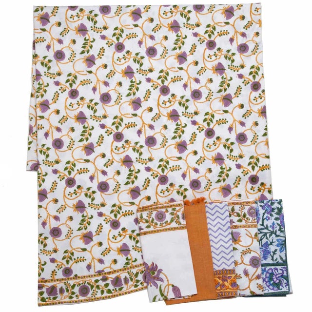 Contemporary Gina Lilac & Green Round Tablecloth, 90-Inch For Sale - Image 3 of 4