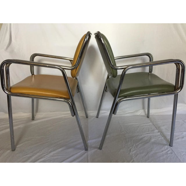 Modern 1970s Vintage Modern Global Upholstery Company, Ltd. Tubular Chrome Occasional Arm Chairs- Set of 2 For Sale - Image 3 of 12
