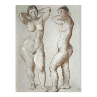 Francisco Zuniga "Two Standing Nudes" Figurative Pastel Drawing on Paper, 1971 For Sale