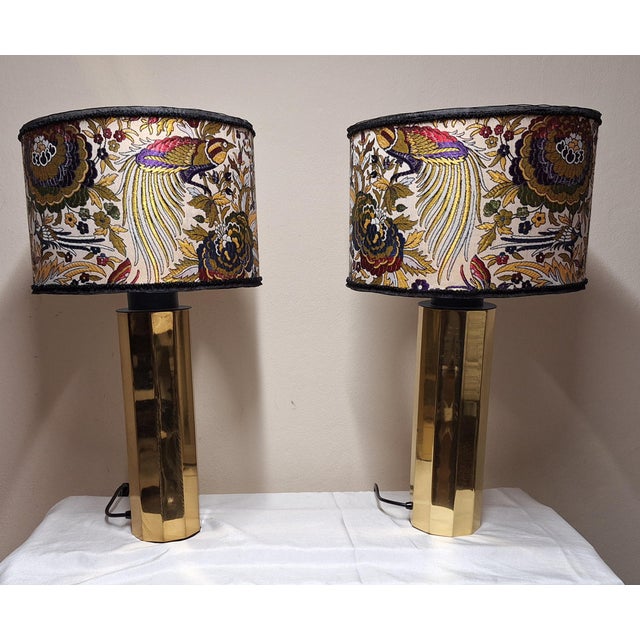 Large Vintage Table Lamps with Brass Base and Fabric Shade from Lamplove, 1970s, Set of 2 For Sale - Image 3 of 10