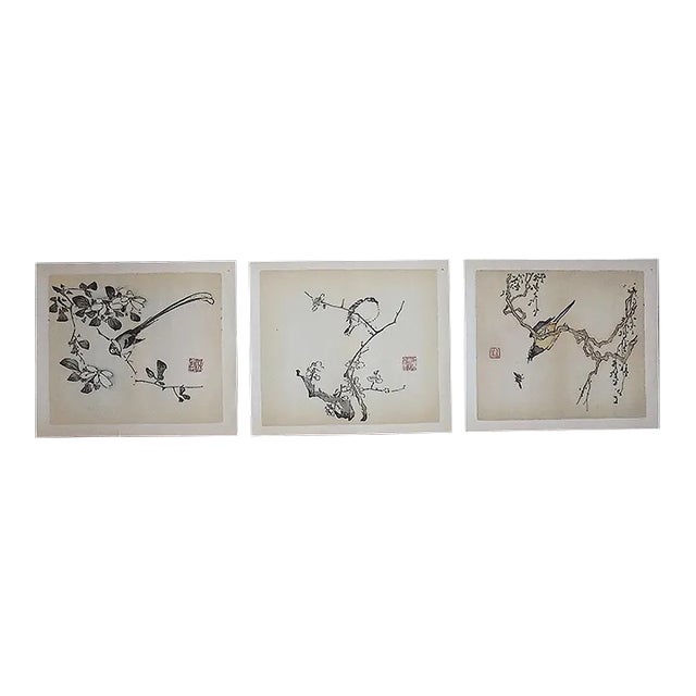 Vintage Signed Chinese Botanical Color Lithographs - Set of 3 For Sale