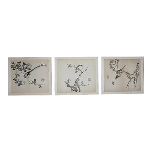 Vintage Signed Chinese Botanical Color Lithographs - Set of 3