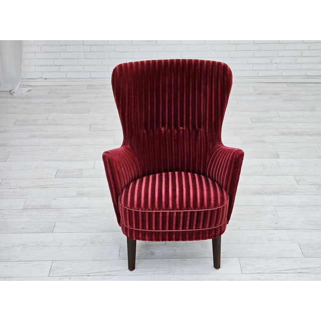 Vintage Danish Chair in Cherry-Red Furniture Velour, 1960s For Sale - Image 9 of 18