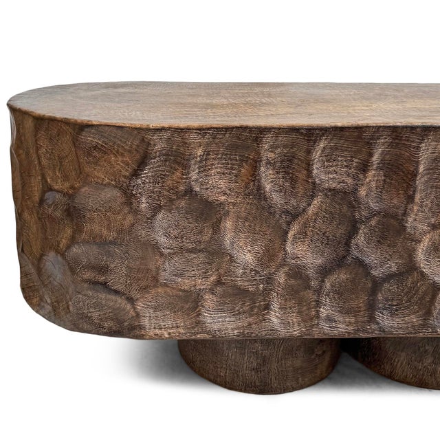 Vintage Coffee Washed Organic Modern Ripple Bench For Sale - Image 10 of 11