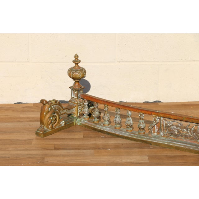 Antique 19th Century French Bronze Fireplace Fender | Ornate Victorian Hearth Guard With Scrollwork & Balustrade For Sale - Image 11 of 18