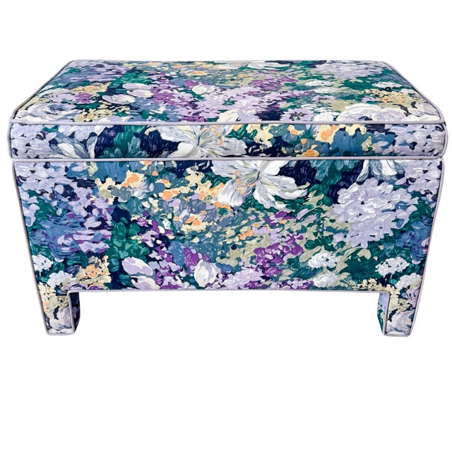 Impressionist Pair of Vintage Impressionist Floral Upholstered Parsons Style Bench Ottomans For Sale - Image 3 of 13