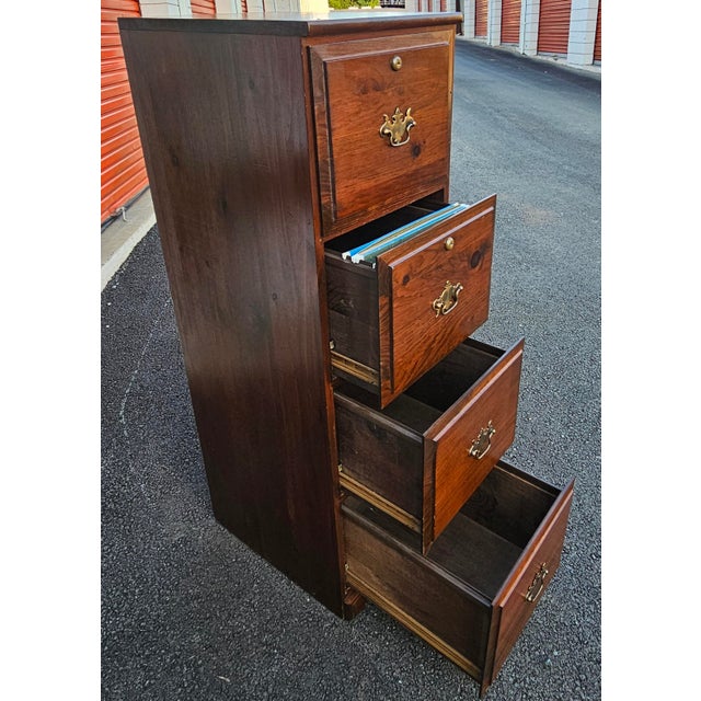 Late 20th Century Four-Drawer Solid Pine Filing Cabinet With Locks and Keys For Sale In Washington DC - Image 6 of 9