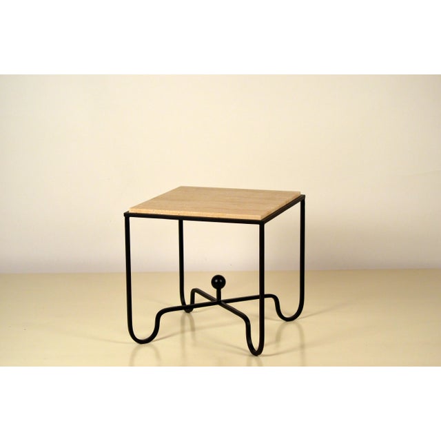Modern Wrought Iron and Travertine 'Entretoise' Side Table by Design Frères For Sale - Image 3 of 8