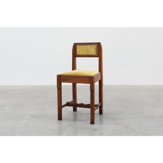 Metal Vintage Art Deco Belgian Oak Side Chair with Yellow Upholstery, 1920s For Sale - Image 7 of 15