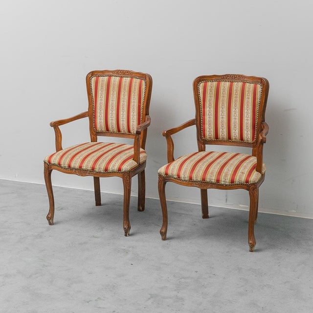 Wooden and Fabric Armchairs, 1950s, Set of 2 For Sale - Image 12 of 12