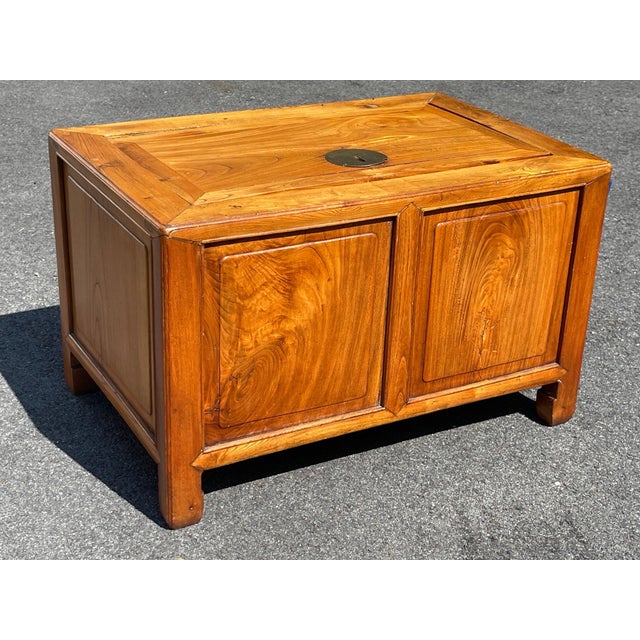 A vintage beechwood Chinese storage chest with a keyed lid and ample storage. Product Information: Materials: Beechwood...