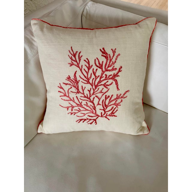 Coral Motif Embroidered Pillow For Sale In Miami - Image 6 of 6