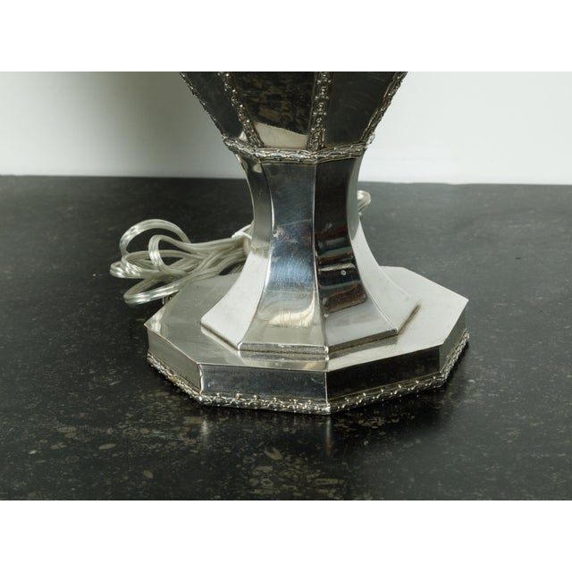 1940s Silver Plated Table Lamps with Bious-et-Augax Armorial Crest - a Pair For Sale - Image 4 of 7
