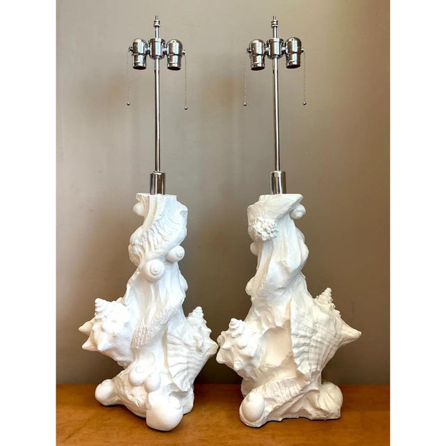 Vintage White Plaster Shell Table Lamps - Pair For Sale In West Palm - Image 6 of 12