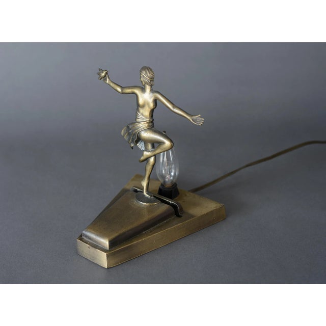 Metal 1930s Loevsky & Loevsky Art Deco Nude Lady Holding Bird Lamp For Sale - Image 7 of 12
