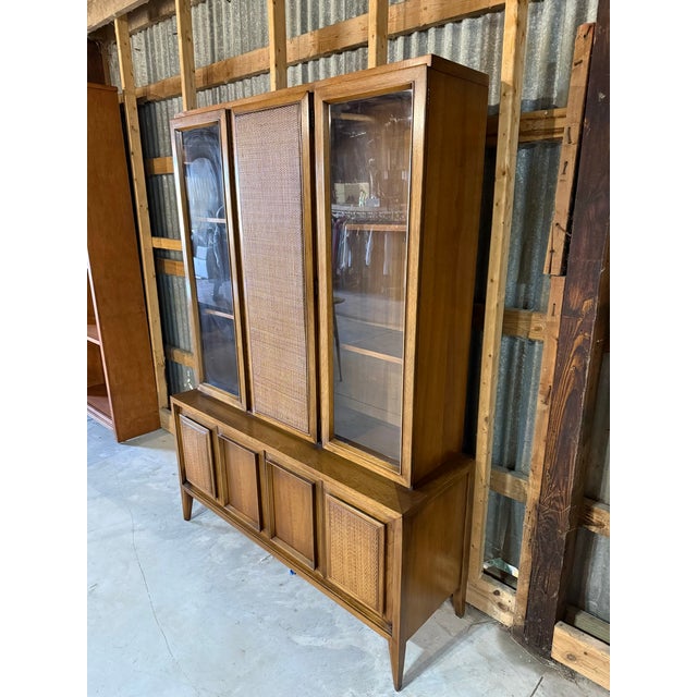 1960s Mid Century Modern Walnut & Cane Hutch For Sale - Image 6 of 16