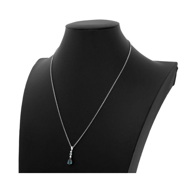14K White Gold Topaz Diamond Pendant on Sterling Silver Necklace, featuring one detachable pendant, adorned with one prong...