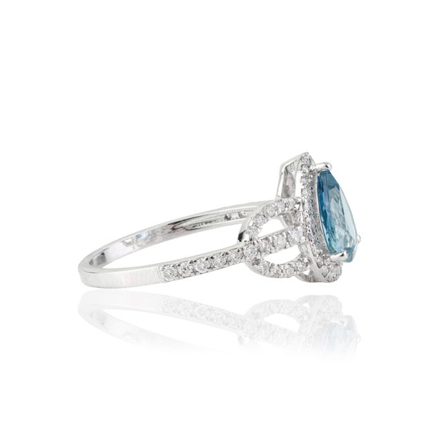 Not Yet Made - Made To Order Chic Natural Aquamarine & Diamond Cocktail Ring Size 6 in 14k White Gold For Sale - Image 5 of 14