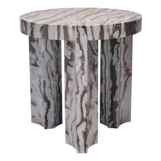 Bamboo and Marble Carrara Side Table Inlay by Reda Amalou Design For Sale