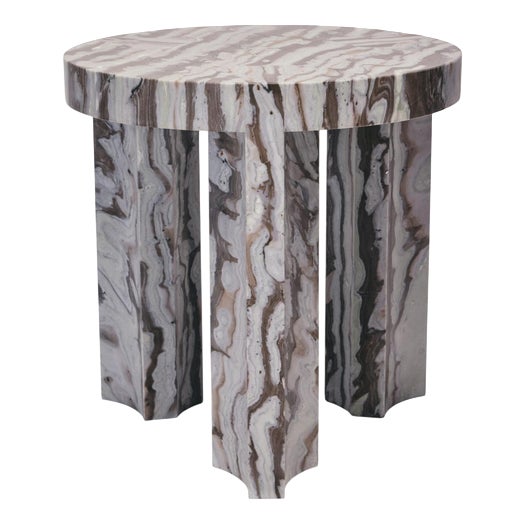 Bamboo and Marble Carrara Side Table Inlay by Reda Amalou Design For Sale