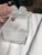 Vintage glass cube trinket box featuring a frosted lid with a unique design. • Clear glass with ribbed texture • Frosted...