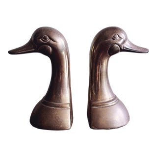 Vintage Brass Duck Bookends - Made in Korea For Sale
