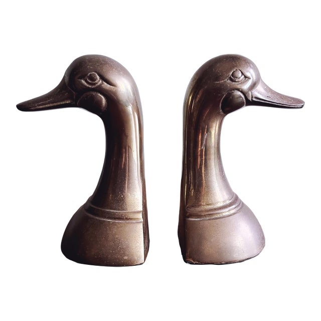 Vintage Brass Duck Bookends - Made in Korea For Sale