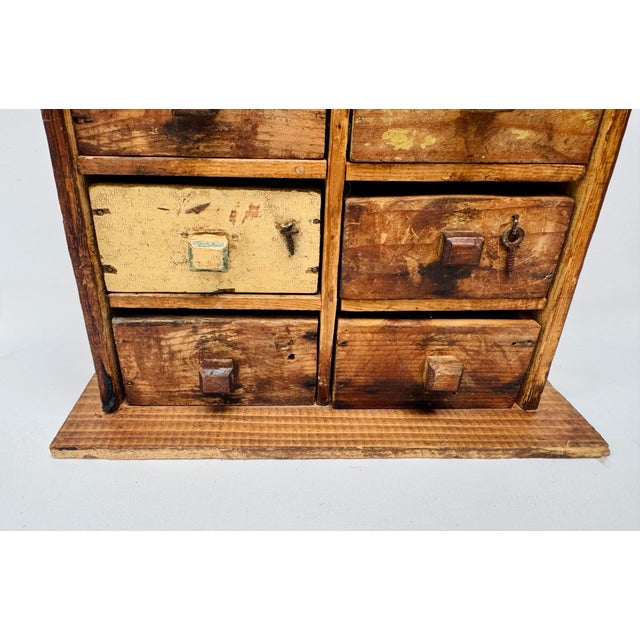 Antique Primitive Ten-Drawer Parts Cabinet, Original Paint For Sale - Image 4 of 12
