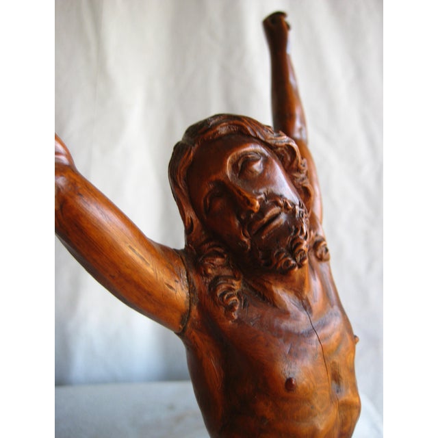 Flemish Wood Sculpted Christ on Stand 18 Century For Sale - Image 4 of 11