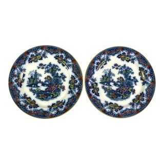 Late 19th Century Albion Pottery, England "Chinese” Flow Blue Dinner Plates- Set of 2 For Sale