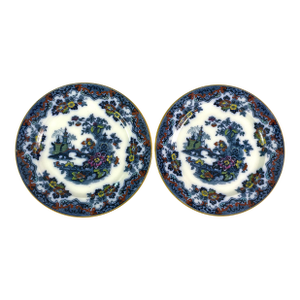 Late 19th Century Albion Pottery, England "Chinese” Flow Blue Dinner Plates- Set of 2