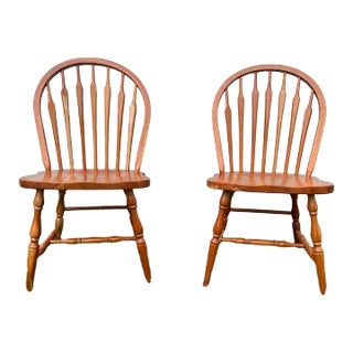 Late 20th Century Pair of Solid Maple Handcrafted Windsor Bowl Back Dining Chairs By Quality Crafted For Sale