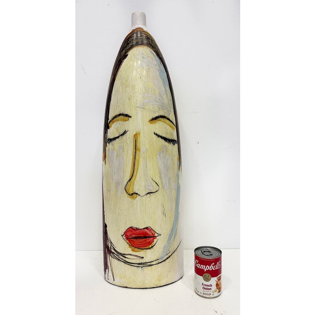 Huge Mexican Artist Yuri Zatarain Face Vase Painted on Both Sides, Oleo Series Offered for sale is a late 20th-century...