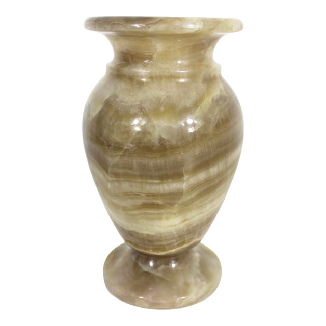 Vintage Onyx Marble Vase, Amber Cream Crystal Veining, Shelf Styling Decor, Stone For Sale