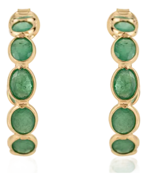 4.2 Carat Emerald Oval Chic Hoop Earrings in 18k Solid Gold for Women- A Pair