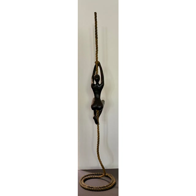 Tolla Inbar Bronze “Climber on Rope” Sculpture (2005) — 28” Tabletop Figure — Signed For Sale - Image 4 of 6