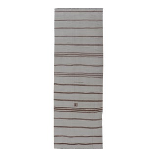 Vintage Gallery Turkish Kilim With Stripes in Ivory, Taupe and Brown 4'1" X12'7 For Sale