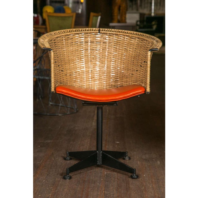 Mid-Century Modern 1960s Iron & Rattan Swivel Chairs - A Pair For Sale - Image 3 of 9