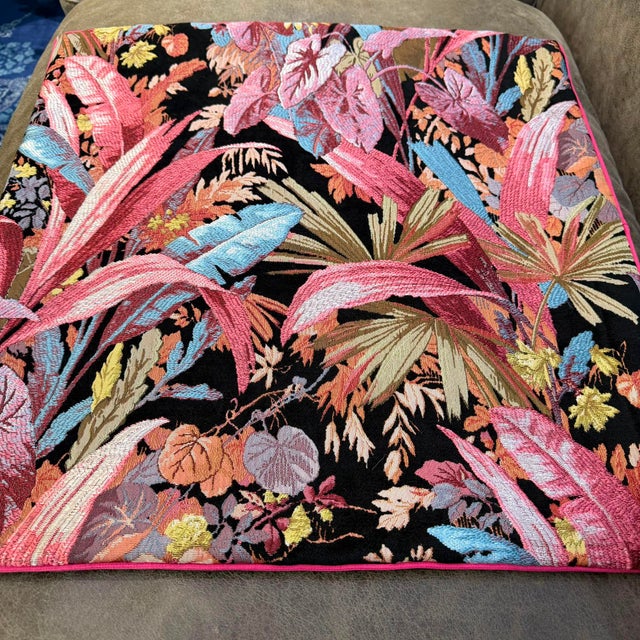 Botanical Jacquard Cushion Cover With Pink Piping For Sale - Image 13 of 16