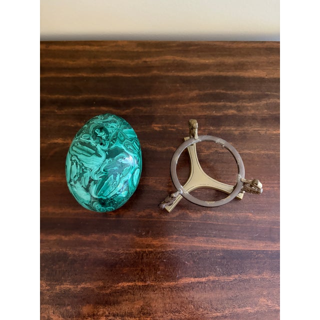 Large Solid Malachite Egg on Neoclassical Brass Stand For Sale - Image 10 of 10