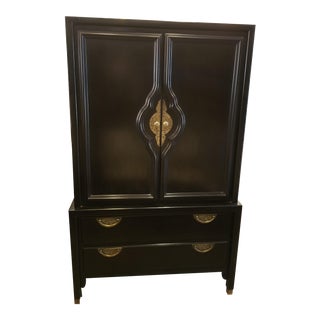 1950s Campaign Century Furniture Black Lacquer Gentleman's Chest For Sale