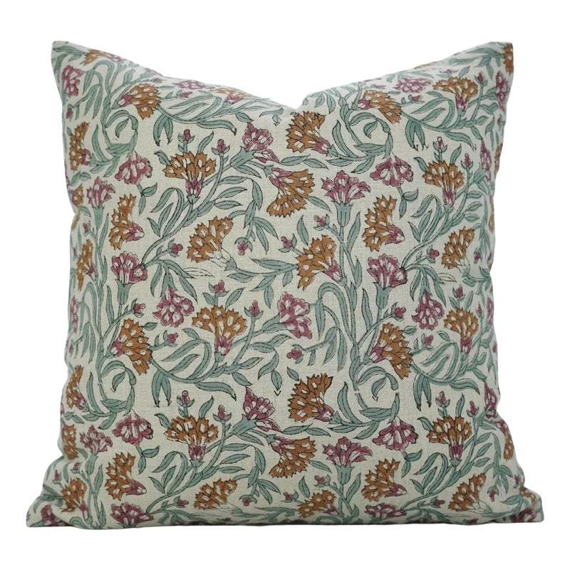 Fabdivine Handcrafted Block Print Cushion Cover 22x22 Inch Pure Linen-thorny Stems