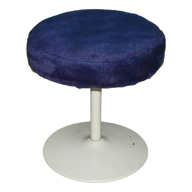 Tulip-Base Stool with Blue Plush, 1970s For Sale