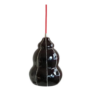 Kri Kri Studio Modern Ceramic Pendant Light, Black W/Red Cord For Sale