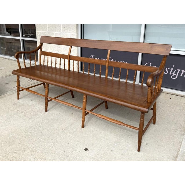 Antique Spindle-Back Bench With Cushion For Sale - Image 9 of 12