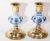 Folk Art Vintage Delft Floral Blue and White Ceramic and Brass Candlesticks, a Pair 1950s For Sale - Image 3 of 9