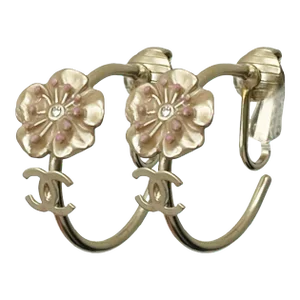 Chanel Gold CC Pink Flower Hoop Clip on Earrings - 2 Pieces