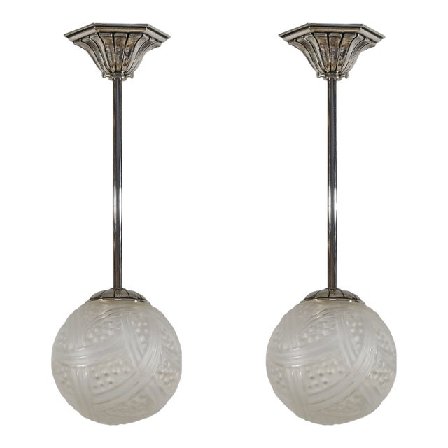 French Art Deco Pendant Light by Hettier & Vincent 1925 France - A Pair For Sale