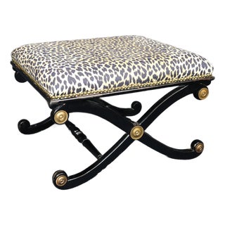 1970's Directoire Style Ebonized X Bench With Cheetah Print For Sale